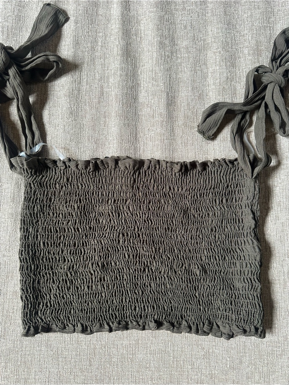 Smocked Tie-Strap Crop Top - Olive size small